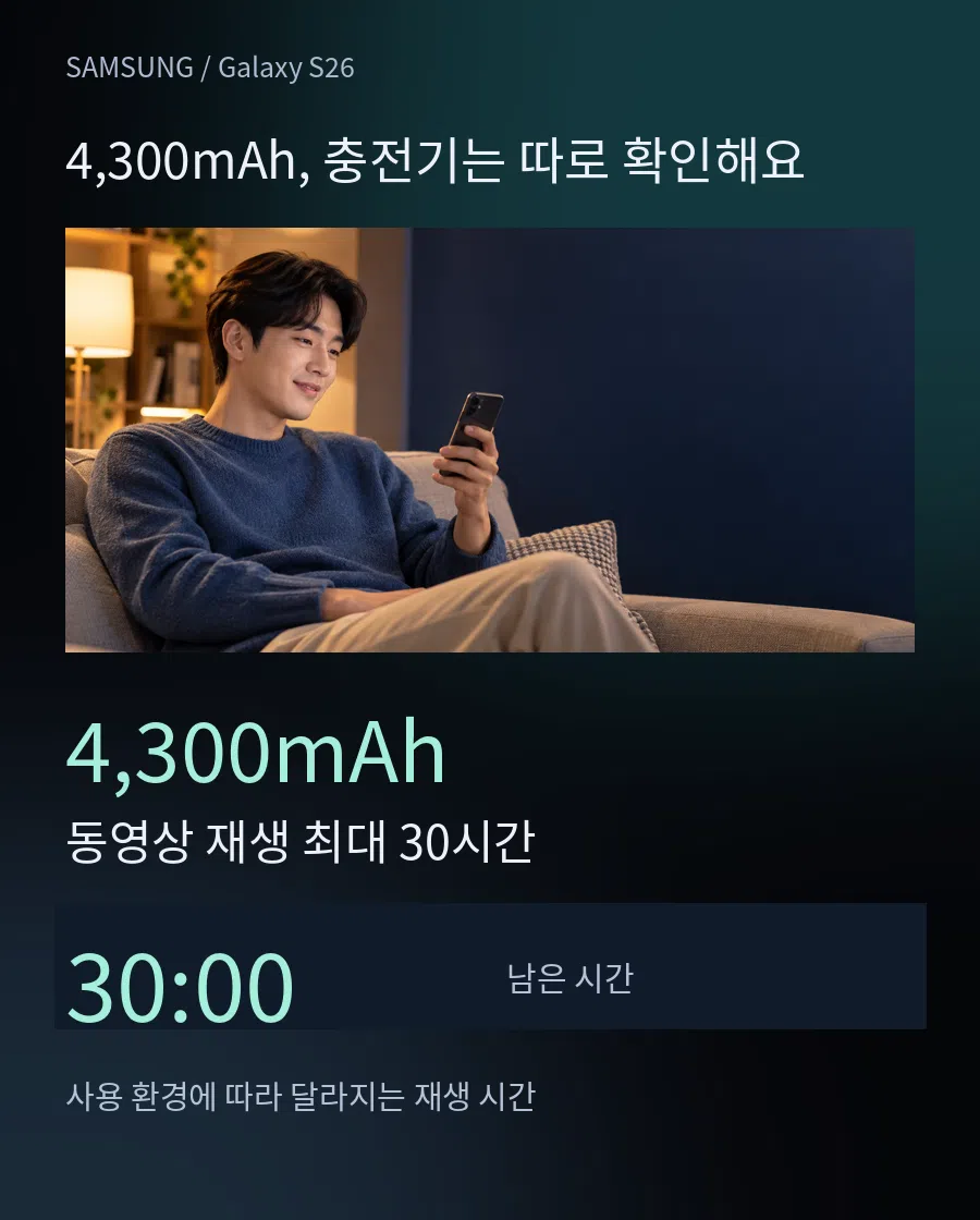 동영상 시청 장면과 30:00에서 00:00까지 줄어드는 시간을 보여 주는 텍스트 애니메이션